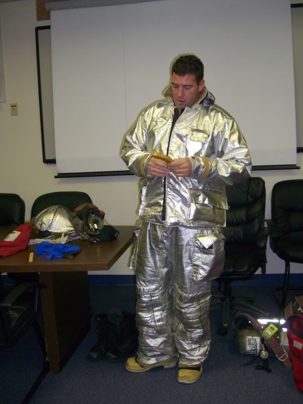 firefighter Firefighter Mike shows us his uniform.