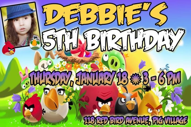 Angry Birds 5th Birthday invitation template