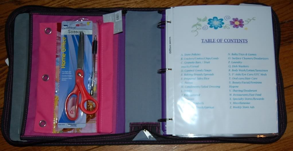 Coupon organizer zipper binder