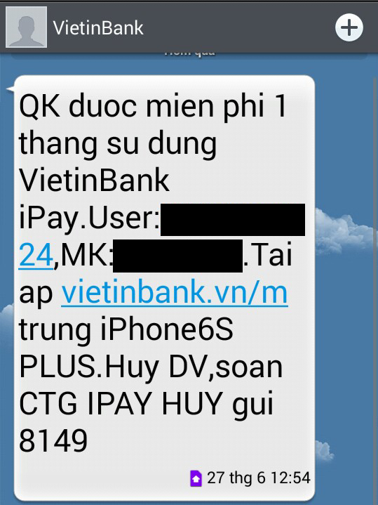 Cảnh báo cú lừa từ ngân hàng VietinBank